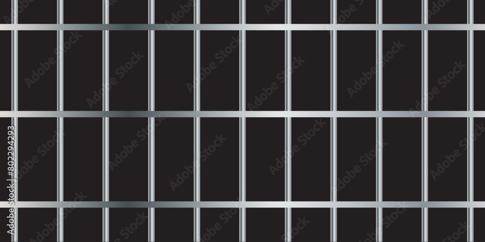 Set of realistic prison metal bars isolated on transparent background. Iron jail cage. Prison fence jail. Template design for criminal or sentence. Vector illustration