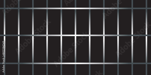 Realistic prison metal bars. Prison fence. Jail grates. Iron jail cage. Metal rods. Criminal grid background. Vector pattern. Illustration isolated on black background.