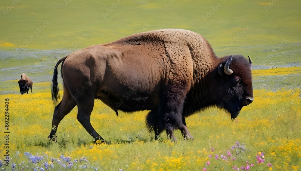 a-bison-walking-through-a-field-of-wildflowers- 3
