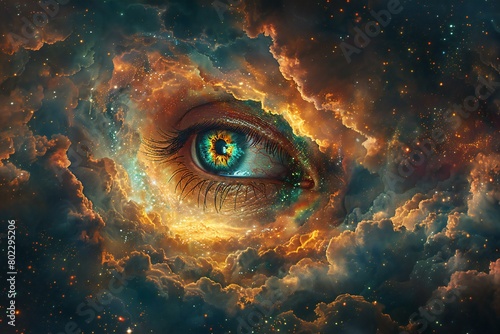 Eye of God in space,  Colorful cosmic background,   rendering photo