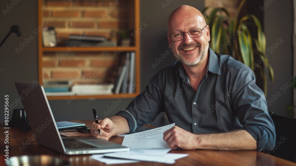 A Smiling Businessman at Desk A Smiling Businessman at Desk