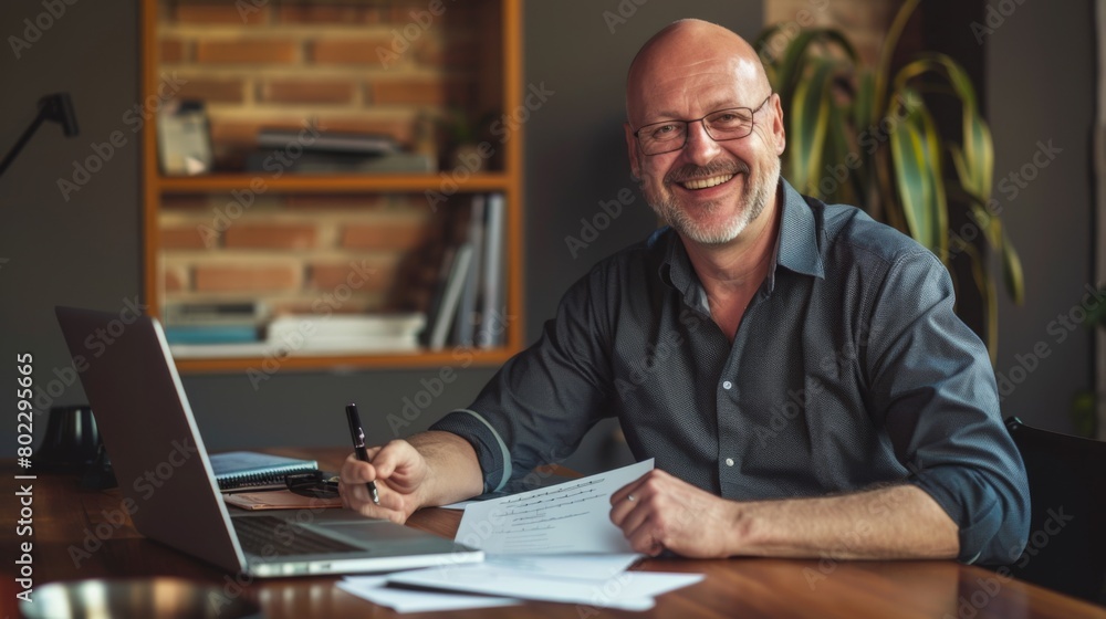 A Smiling Businessman at Desk