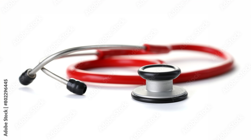 Red stethoscope with black silver head isolated on whote background. Medical education object concept Red stethoscope with black silver head isolated on whote background. Medical education object concept