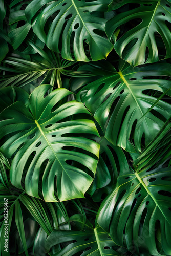 Dense monstera leaves forming a natural background