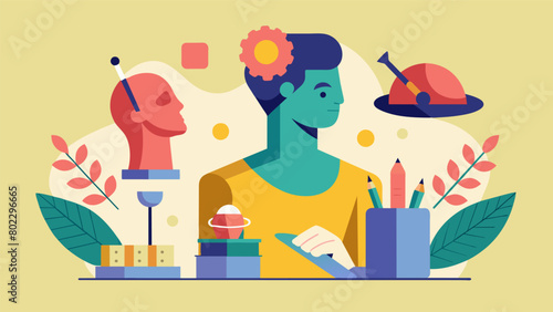 A sculpture workshop for neurodivergent individuals using different materials and techniques to create unique and meaningful sculptures.. Vector illustration