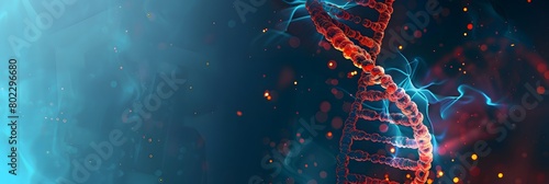 3d render of dna structure, abstract banner, chromosome DNA genetic of human on virtual interface. Medicine. Medical science and biotechnology. #802296680