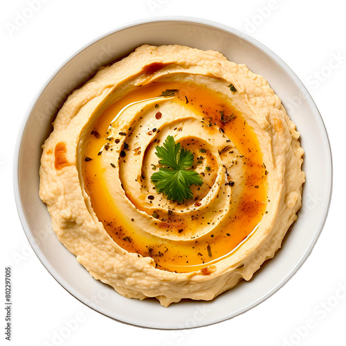 Bowl of homemade hummus on transparent background