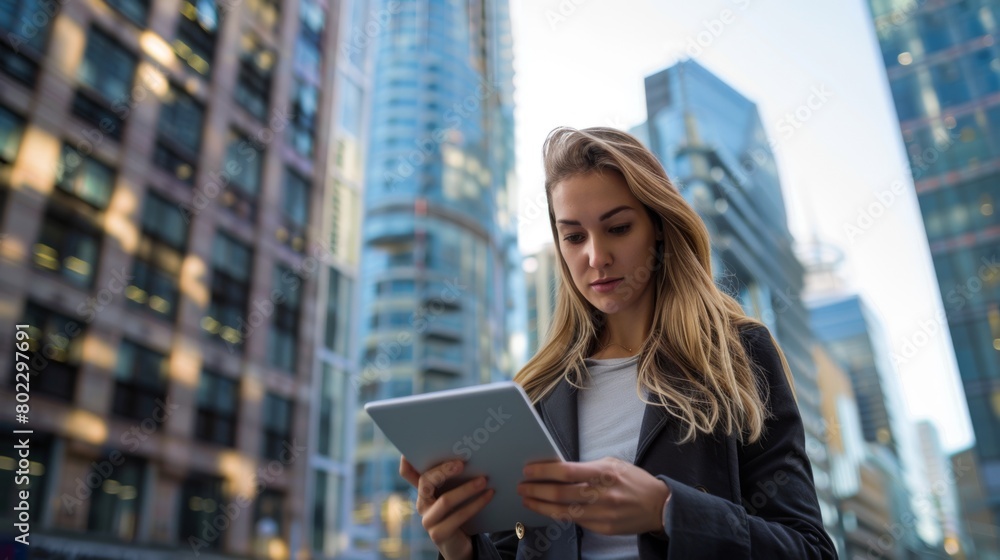 Fototapeta premium Woman with Tablet in City