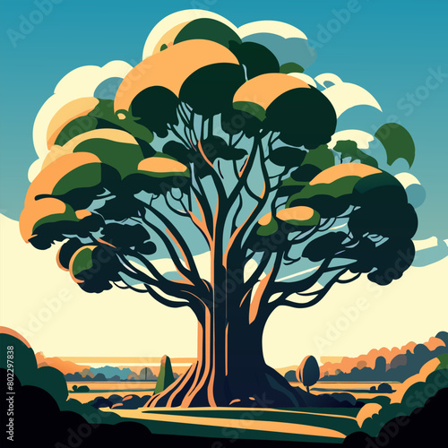 a big tree with 3 small trees entwined, and comes out 3 treetops and 2 small treetops, romantic © Gear Digital