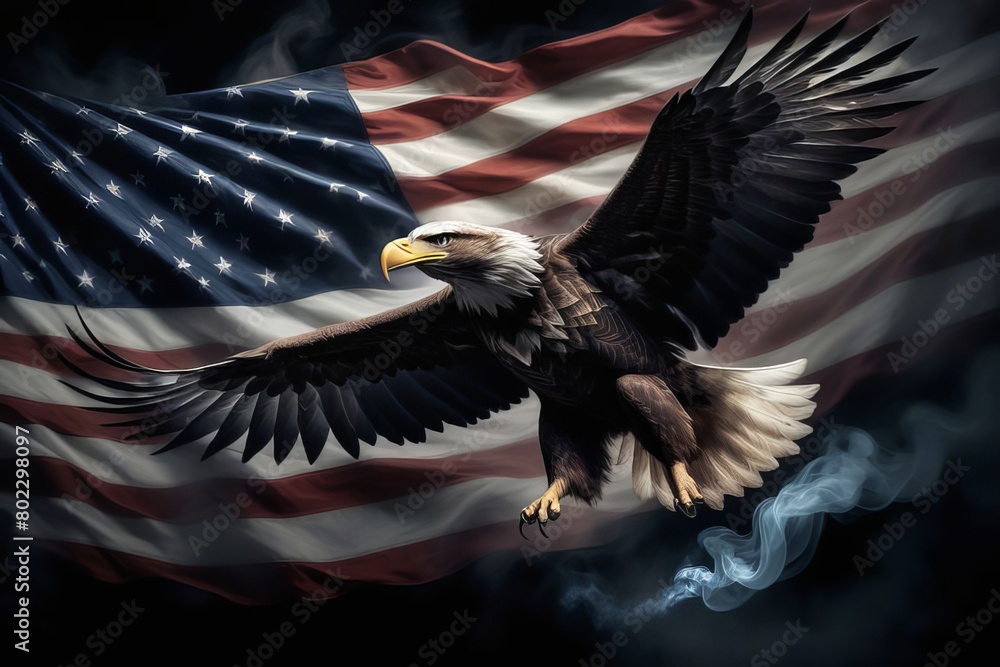 Naklejka premium american bald eagle in flight created with generative AI software.