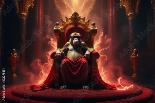 monkey sitting on the throne created with generative AI software.