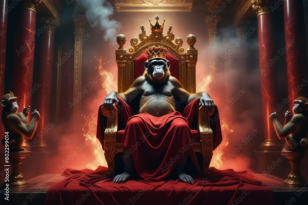 monkey sitting on the throne created with generative AI software. monkey sitting on the throne created with generative AI software.
