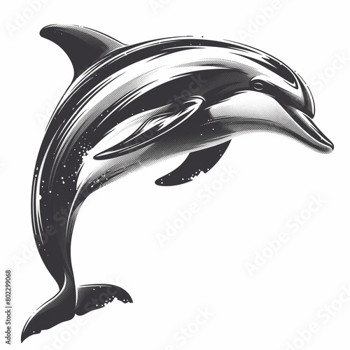 Wallpaper Mural Dolphin black and white illustration. Dolphin drawing logo poster. Dolphin silhouette minimalist graphic design style. AI artwork. Torontodigital.ca