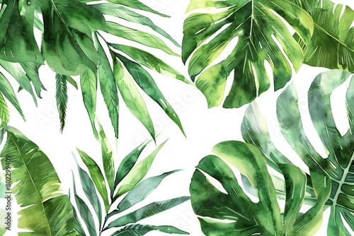 Seamless pattern with tropical leaves,  Hand drawn watercolor illustration photo