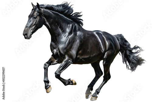 a black horse running on a white background