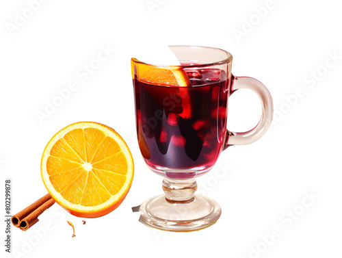 a glass of red wine with orange slices and anise
