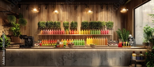 Colorful D Rendered Juice Bar Inviting Fresh and Modern Daily Refreshment Haven photo