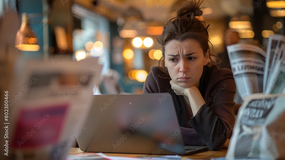 Fototapeta premium Concentrated Female Trader Reviewing Financial Data in Cafe