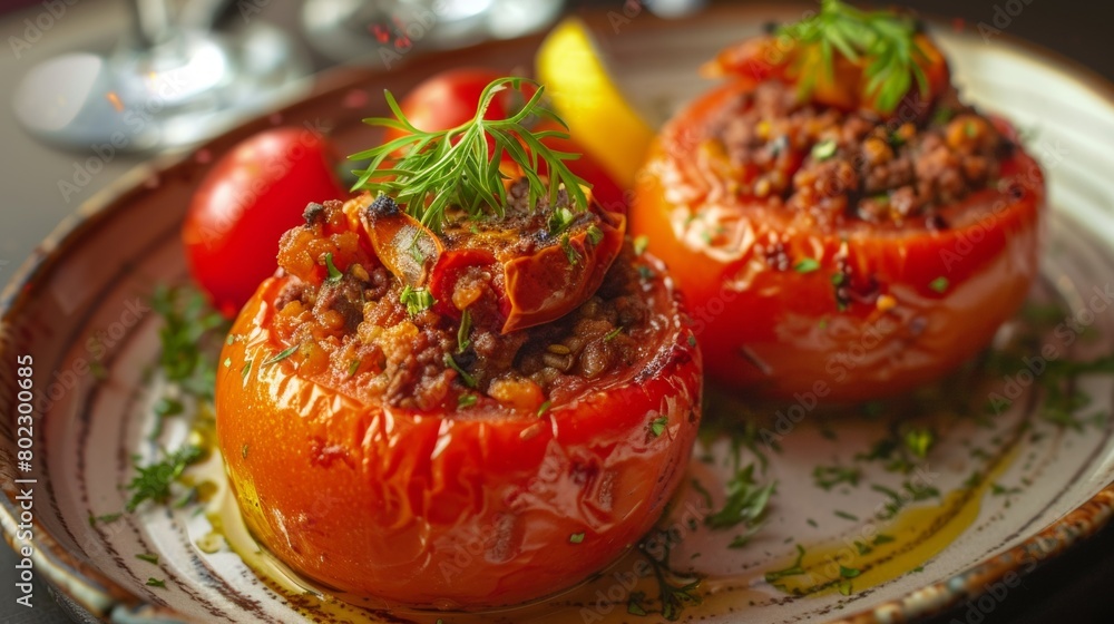 Armenian cuisine. Tomatoes stuffed with minced lamb. Armenian cuisine. Tomatoes stuffed with minced lamb.