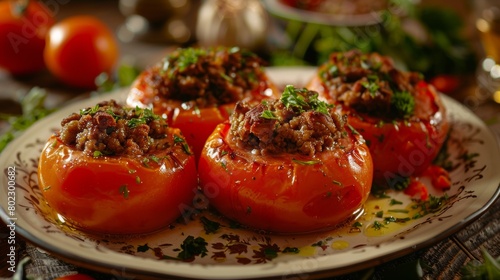 Armenian cuisine. Tomatoes stuffed with minced lamb. 