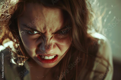 i hate you concept. Angry teen or woman face. Trouble in family