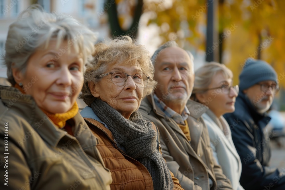 Group of senior people in the autumn park. Selective focus. Group of senior people in the autumn park. Selective focus.