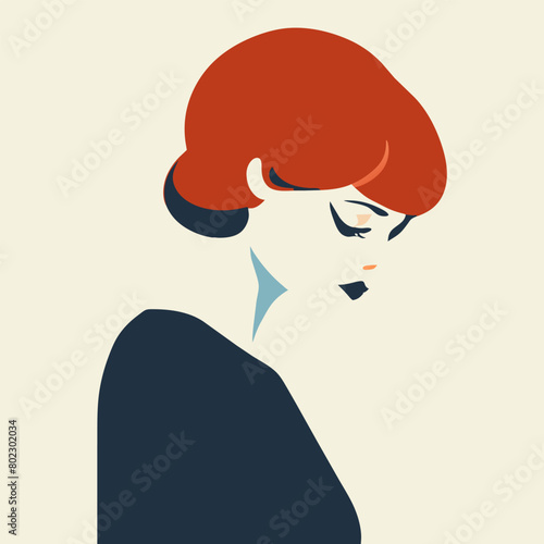 beatnik lady with anxiety, depressed, suffering, vector illustration flat 2 photo