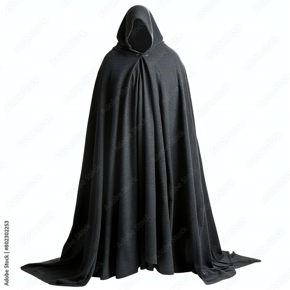 Dark black cloak isolated on white background,   render image