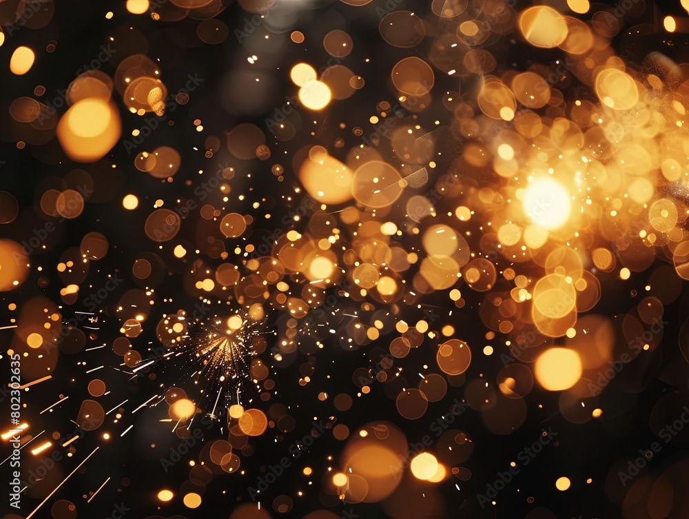 abstract background with sparks and bokeh lights, dark background with golden light abstract background with sparks and bokeh lights, dark background with golden light