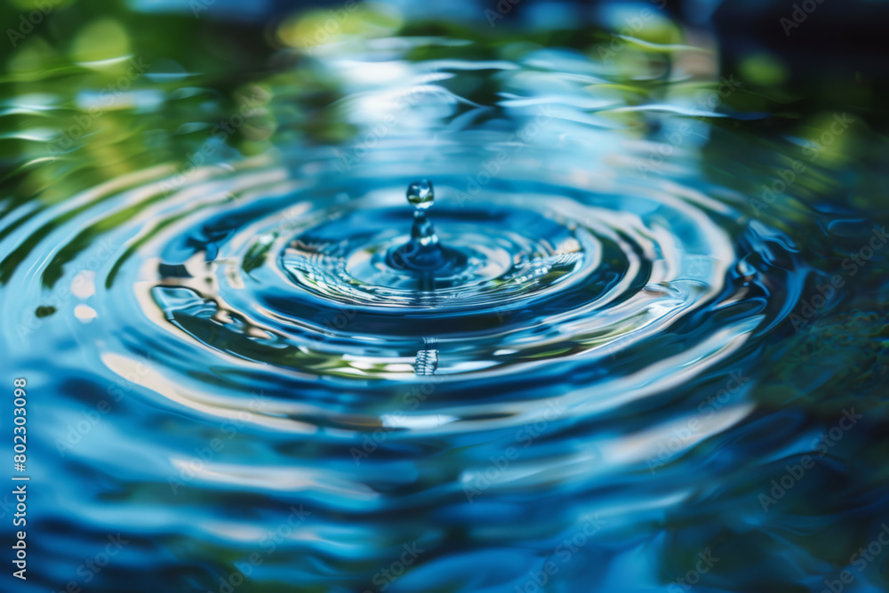 A drop of water falls into a large body of water, creating a ripple effect A drop of water falls into a large body of water, creating a ripple effect