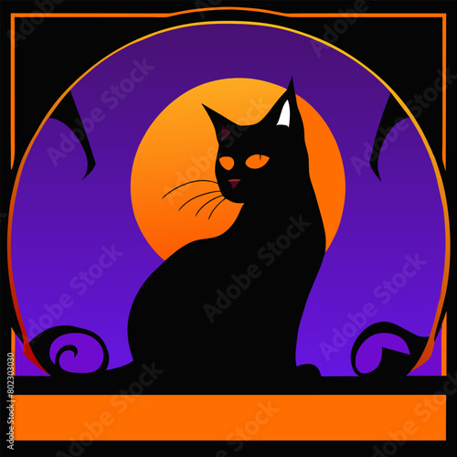 black cat illustration in a frame  vector illustration flat 2