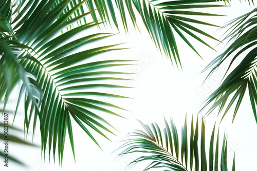Green palm leaves isolated on white background with copy space for your text