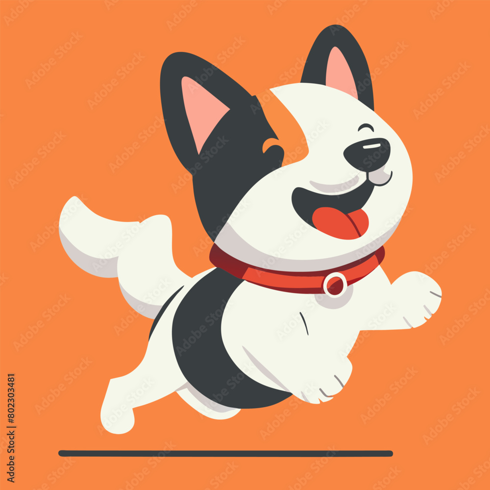 happy dog running, vector illustration flat 2