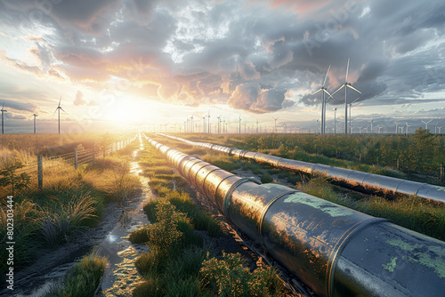 Harmony of Energy: Oil Pipeline Dancing With Windmills
