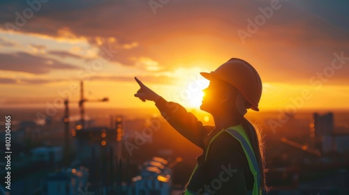 Engineer Pointing at Construction Site