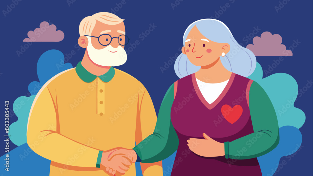 Elderly couple holding hands with love vector cartoon illustration. Joyful depiction of affection and companionship in golden years. Elderly couple holding hands with love vector cartoon illustration. Joyful depiction of affection and companionship in golden years.