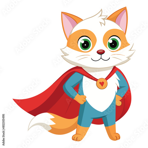 Superhero cat in costume ready for action  vector cartoon illustration.