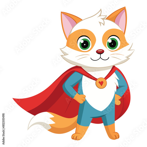 Superhero cat in costume ready for action, vector cartoon illustration.