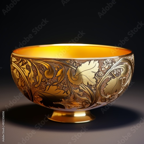 Gold bowl on a dark background. 3d rendering, 3d illustration.