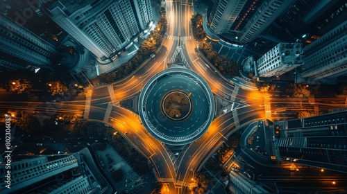 Aerial shot of futuristic transport architecture, merging diverse modes at a single hub photo