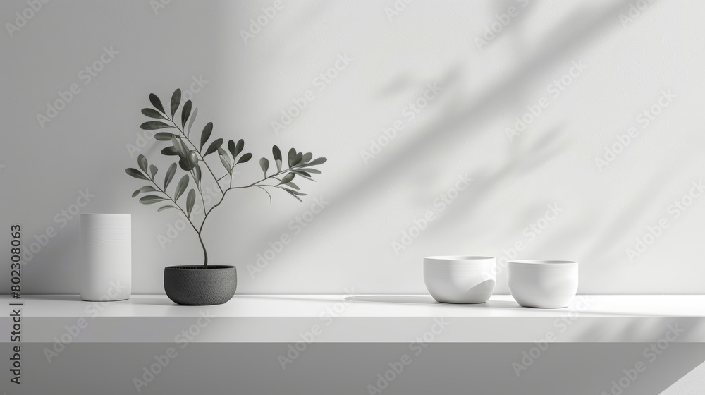 Fototapeta premium Modern Decor with Olive Tree and Minimalist Containers