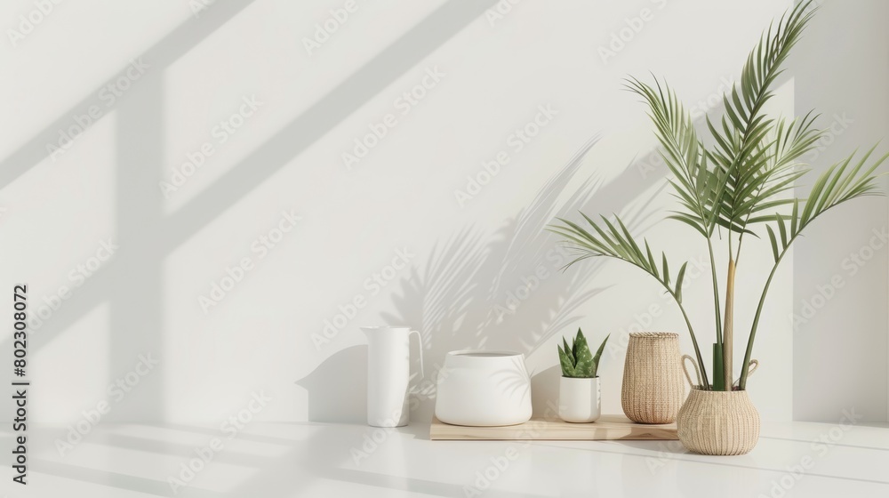 Tropical Palm and Succulent Plants in Stylish Containers Tropical Palm and Succulent Plants in Stylish Containers