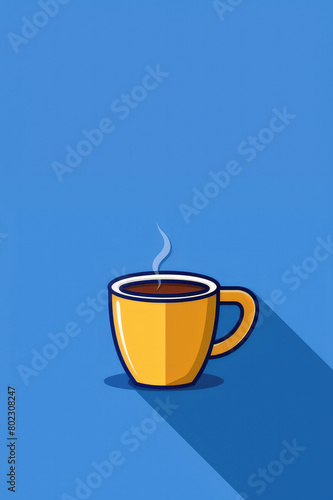 A illustration of a cup of hot coffee. Copy Space. Free Space.