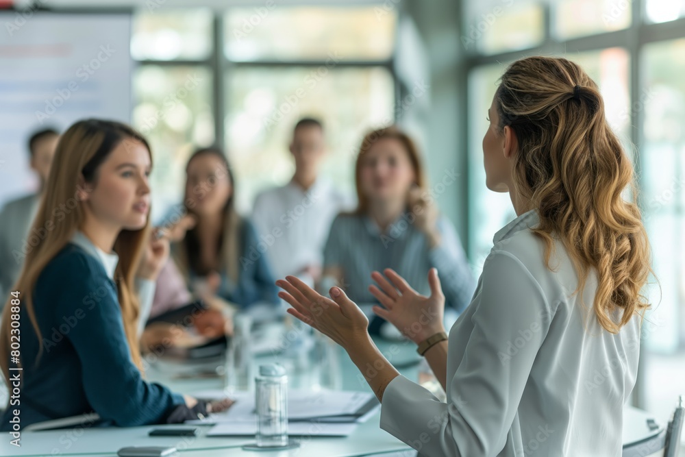 Businesswoman gesturing in presentation Businesswoman gesturing in presentation