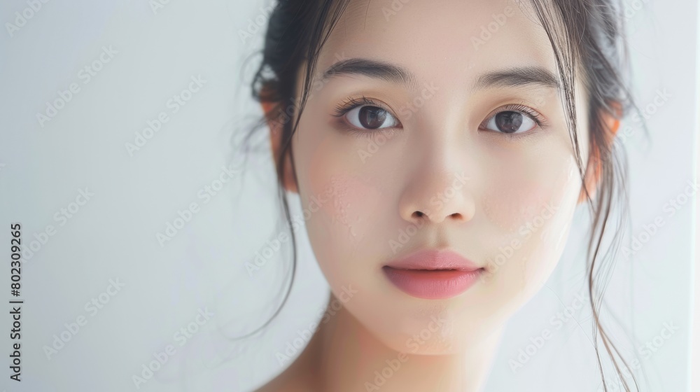 portrait of an Asian woman on a light background portrait of an Asian woman on a light background
