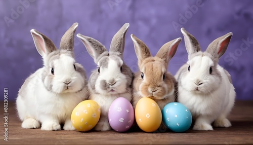 Four Cute Easter Bunnies With Painted Easter Eggs