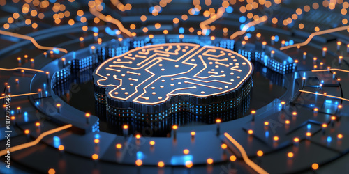 Neural circuit and electronic cyber brain in a quantum computing system, concept of artificial intelligence technology, biotechnology innovation, robot progress and machine learning photo