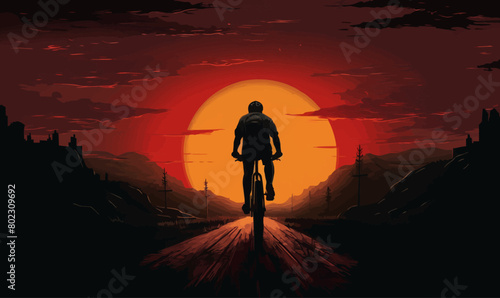 man riding bycicle dramatic cinematic shot action isolated illustration