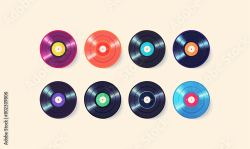 various color vinyl records set vector flat isolated vector style illustration
