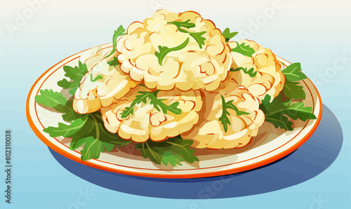 slices of Cauliflower on plate vector flat isolated vector style illustration